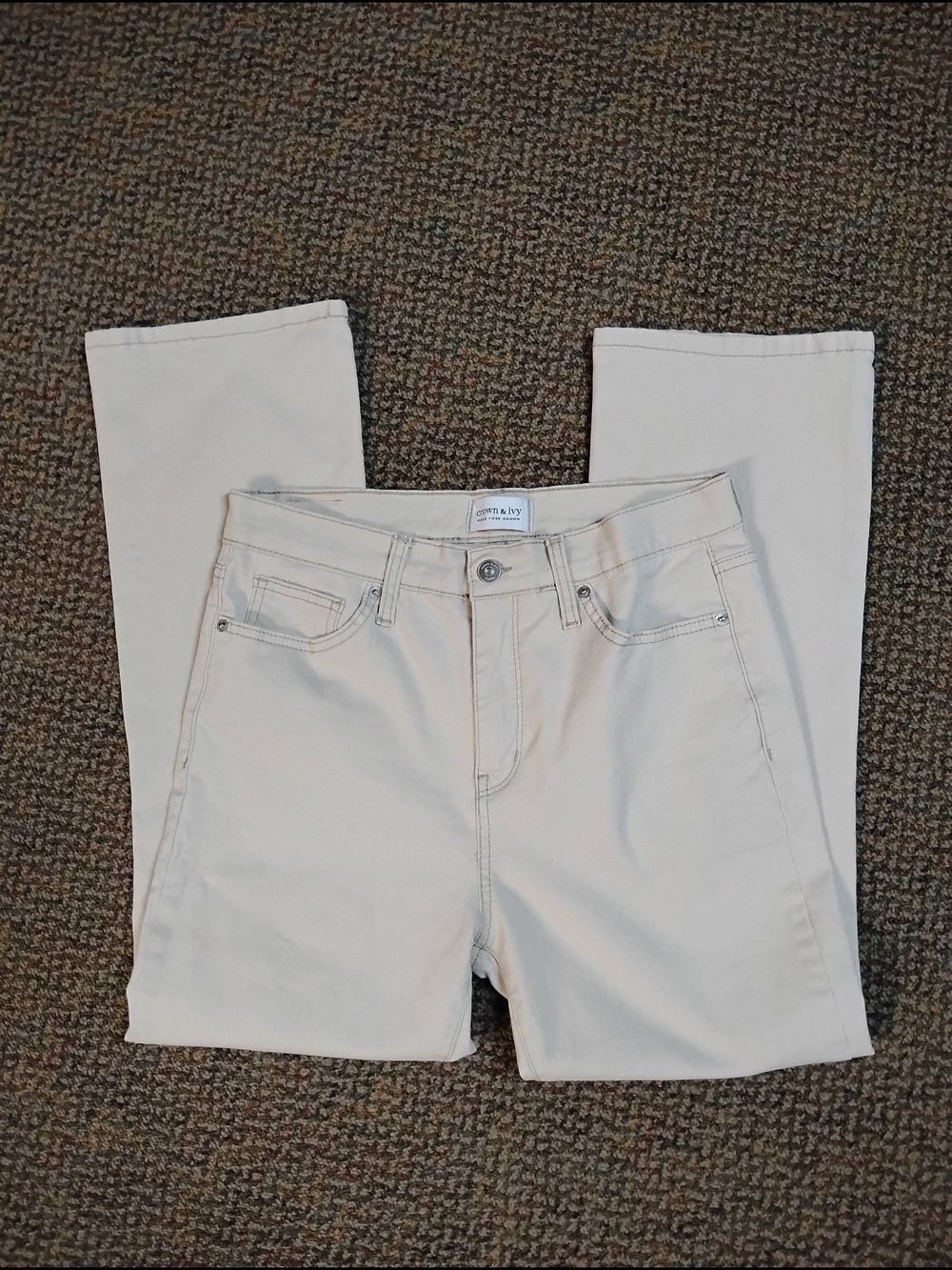 crown & ivy Cream Straight Leg Jeans
